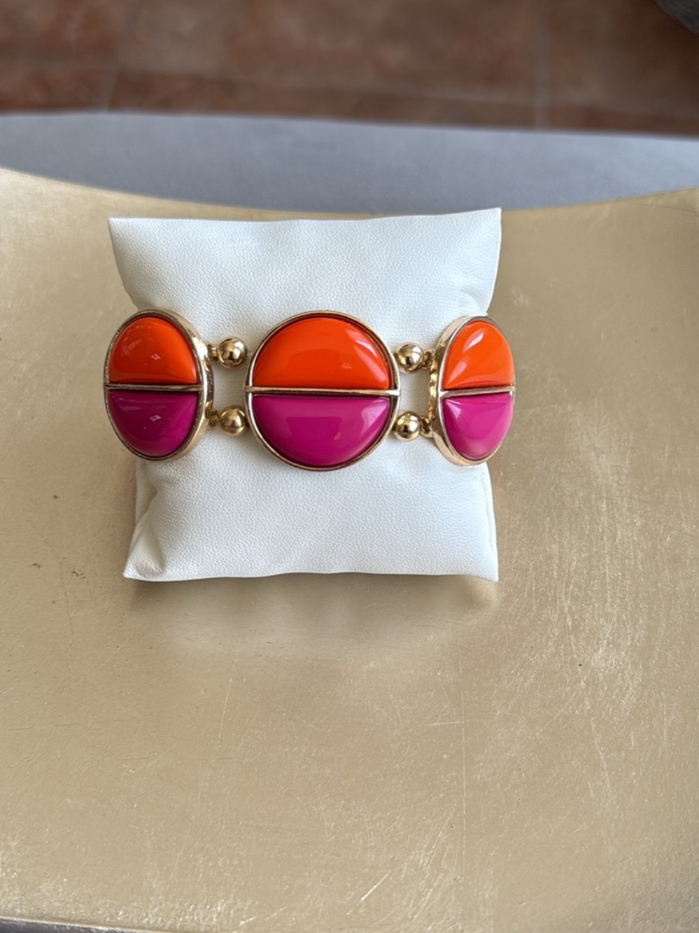 Gold-Tone Orange & Pink Link Stretch Bracelet Mod